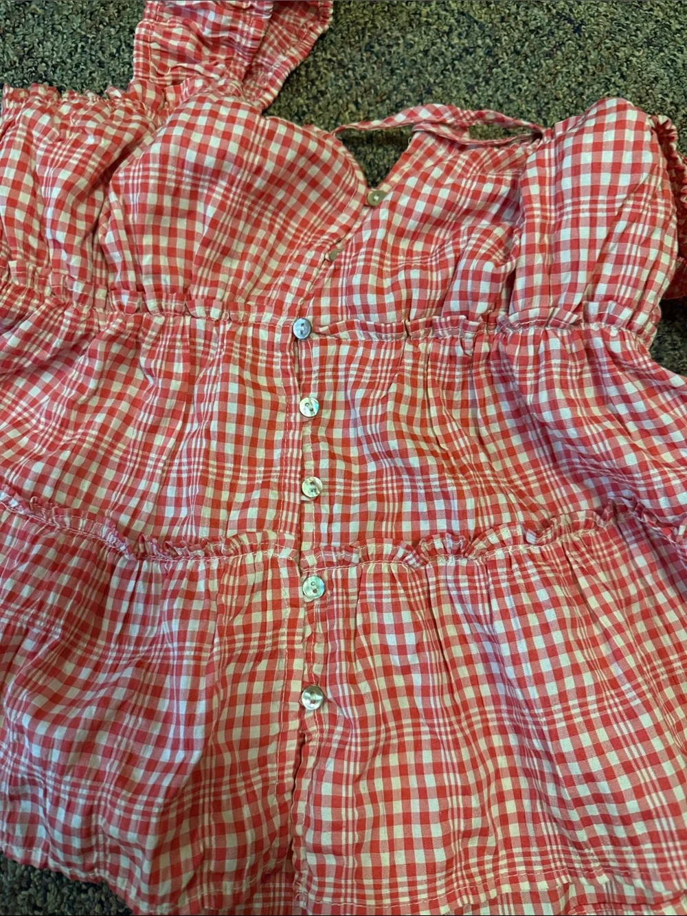 Rewind Red Gingham Button-Front Ruffle Tank - Picture 3 of 3